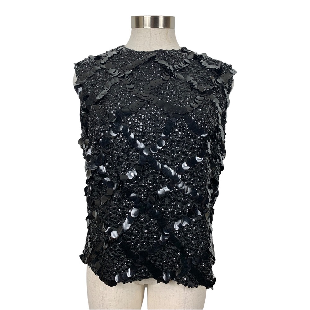 Black Sequined Vintage Sleeveless Top Medium